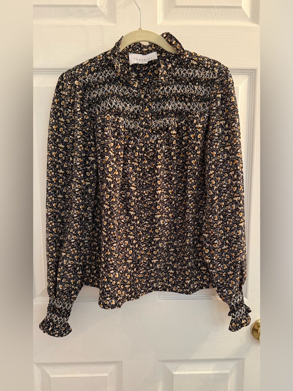 The Shirt by Rochelle Behrens Black Floral Smocked Yoke Blouse